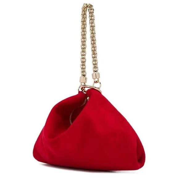 🆕 Authentic Jimmy Choo Callie Suede Clutch Bag in Red - Picture 4 of 9